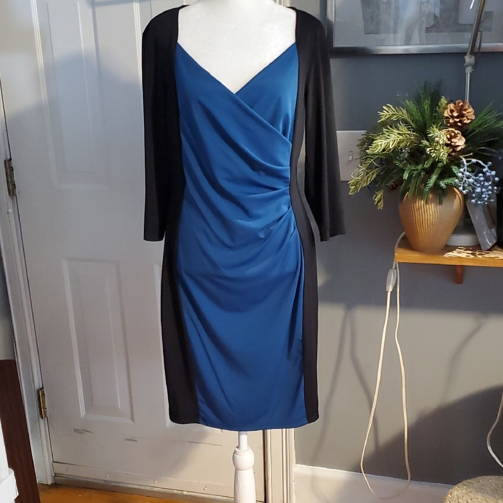 Women's Black And Blue Duo Duo  Midi Dress